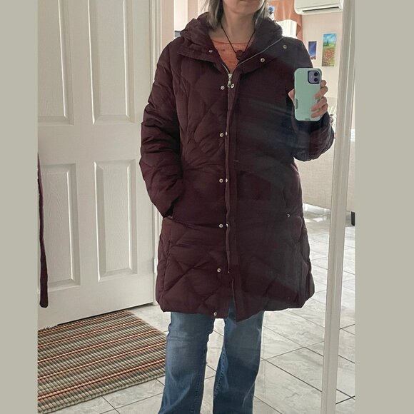 goose down parka coat knee length womens Lg plum wine lightweight 650 fill power - Picture 2 of 15